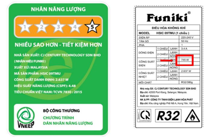 Công Suất Tiêu Thụ điện điều Hoà Funiki 9000