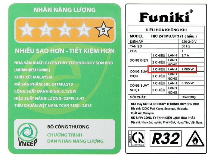 Công Suất Của điều Hoà Funiki 24000btu