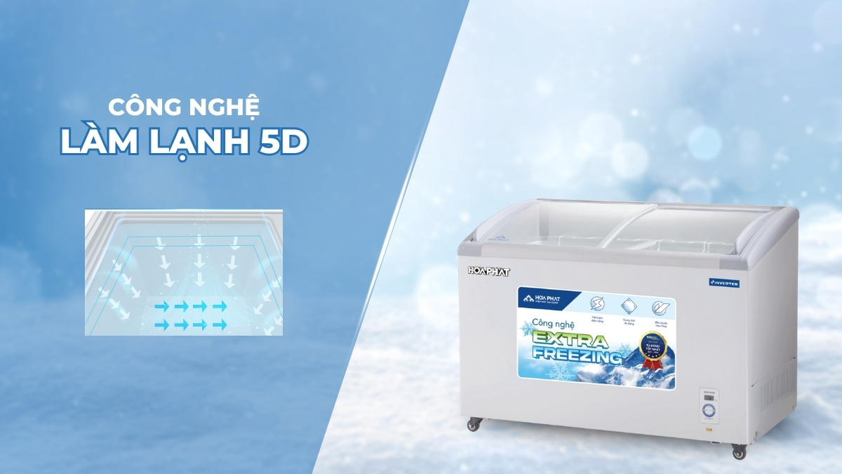 Hệ thống làm lạnh 5D được bố trí đều ở cả 4 thành tủ và mặt đáy