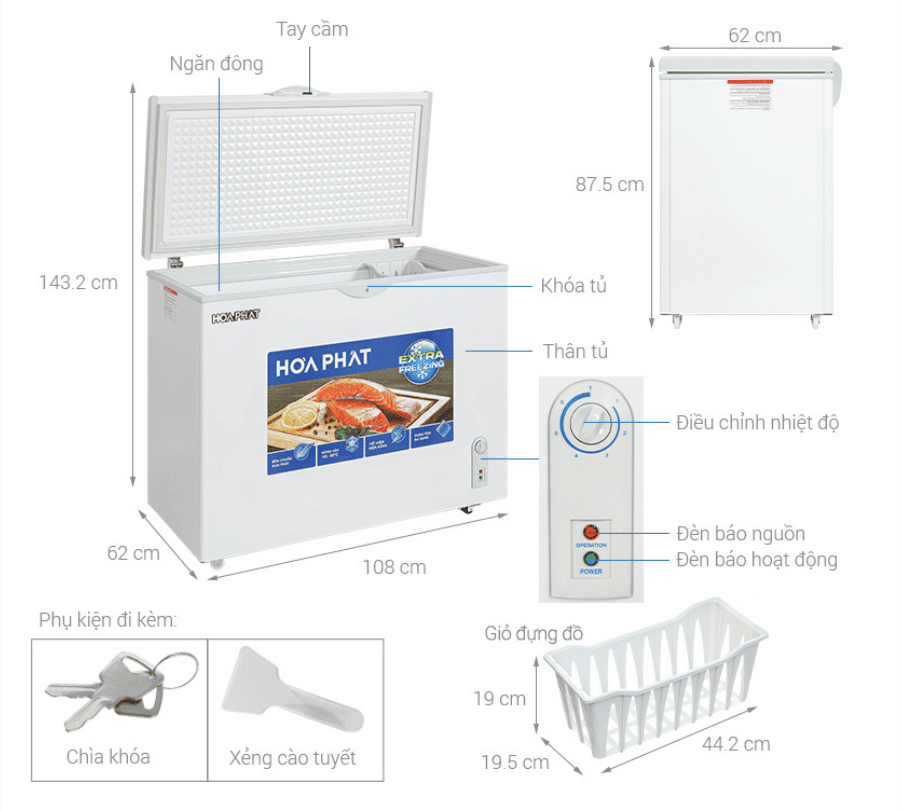 Tủ đông Hoà Phát 1 ngăn nằm 